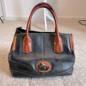 Vintage Dooney & Bourke Black and Brown Leather Champosa Tortoise Satchel